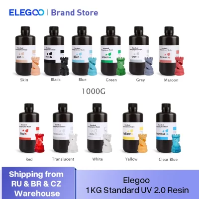 Elegoo resina de impressora 3d padrão 2.0, 1000g, resina cinza à base de plantas, impressão rápida e precisa, baixo odor, 405nm, lcd, cura uv para lcd 3d