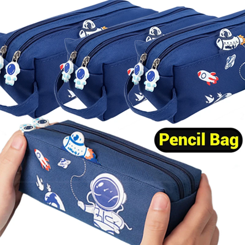 Estojo de grande capacidade para astronauta, zíperes duplos, bolsa de armazenamento, saco de lápis para estudante, material escolar portátil Oxford