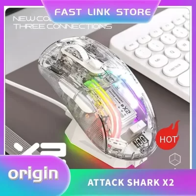 Ataque Shark-X2 Pro carregamento magnético bluetooth mouse, tri-modo, rgb luzes, transparente, indicador de bateria, computador, telefone