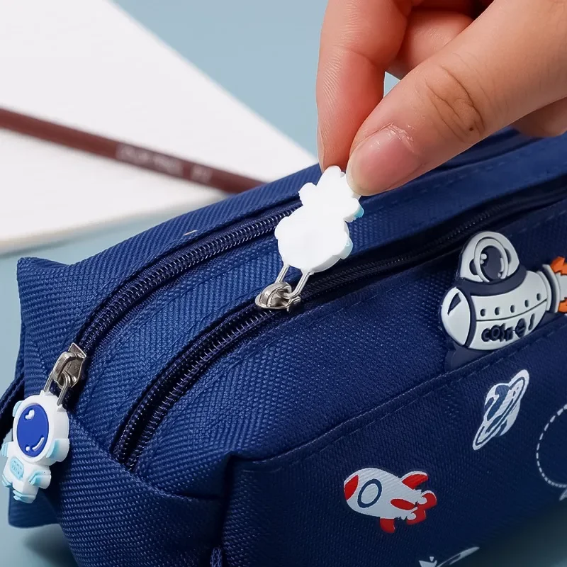 Estojo de grande capacidade para astronauta, zíperes duplos, bolsa de armazenamento, saco de lápis para estudante, material escolar portátil Oxford - Image 3