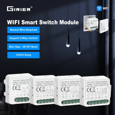Tuya WiFi Módulo Interruptor de Luz Inteligente, Suporta Controle de 2 Vias, App Controle Remoto, DIY Breaker, 100-240V, Funciona com Alexa, Google Home