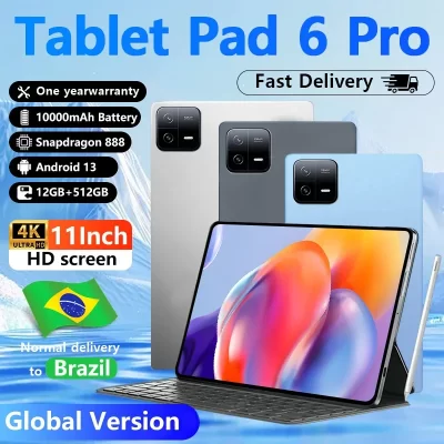 Tablet PC original com Snapdragon 888, HD 4K Pad 6 Pro, memória de 12GB e 512GB, bateria 10000mAh
