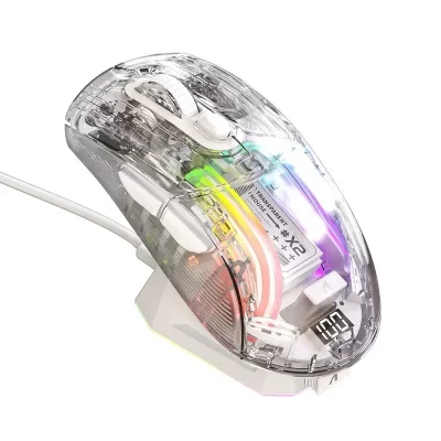 Mouse Bluetooth de carregamento magnético Attack Shark X2 Pro, tri-modo, luzes RGB, transparente, indicador de bateria, telefone de computador