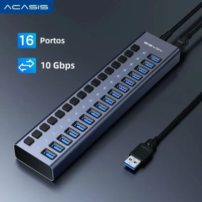 Acasis USB 3.1 10Gbps Hub 16 Portas Splitter extensor usb Transferência De Dados De Carregamento Interruptor Individual Luz Indicadora Para Impressora De Teclado Mouse