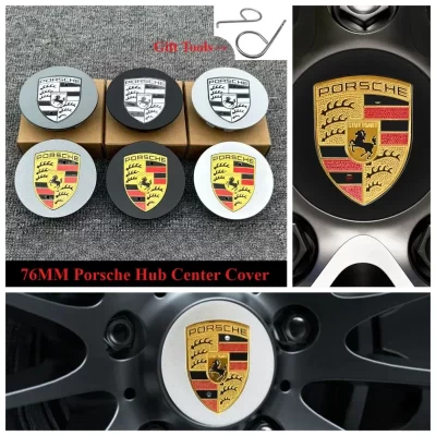 2025 NOVO 4 unidades 76MM tampa do cubo da roda Porsche para Porsche Macan Cayenne Panamera Taycan 911718 Tampa central da etiqueta colorida da roda do pneu