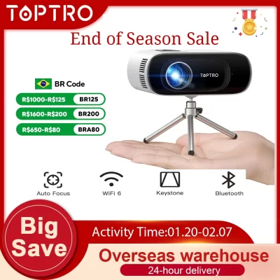 TOPTRO Mini Projetor Full HD Suporte 1080P 16000 Lumens Auto Keystone WiFi Bluetooth Projetor de Vídeo Portátil Home Theater