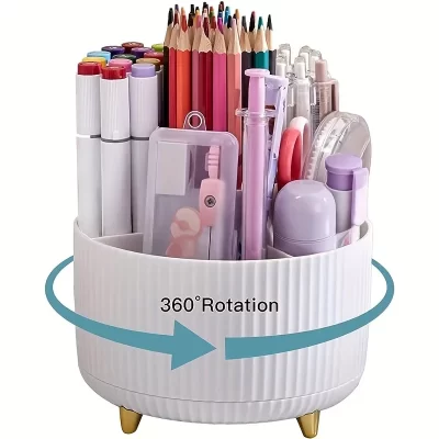 Porta-canetas de mesa Porta-lápis 5 slots 360 ° Suporte giratório para organização de mesa, escritório, escola, caneta, armazenamento, suporte giratório