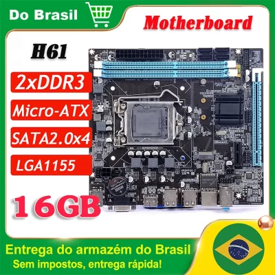 Placa-mãe para computador H61 LGA1155 Soquete I3/I5/I7 CPU Desktops MainBoard 4 X SATA 2.0 10/100/1000 Mbps LAN Onboard para escritório
