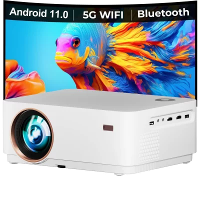 WZATCO D5 Full HD 1080P Projetor Inteligente D5 Android WiFi 5 Home Theater Beamr LED Mini Projetor para filmes ao ar livre à noite