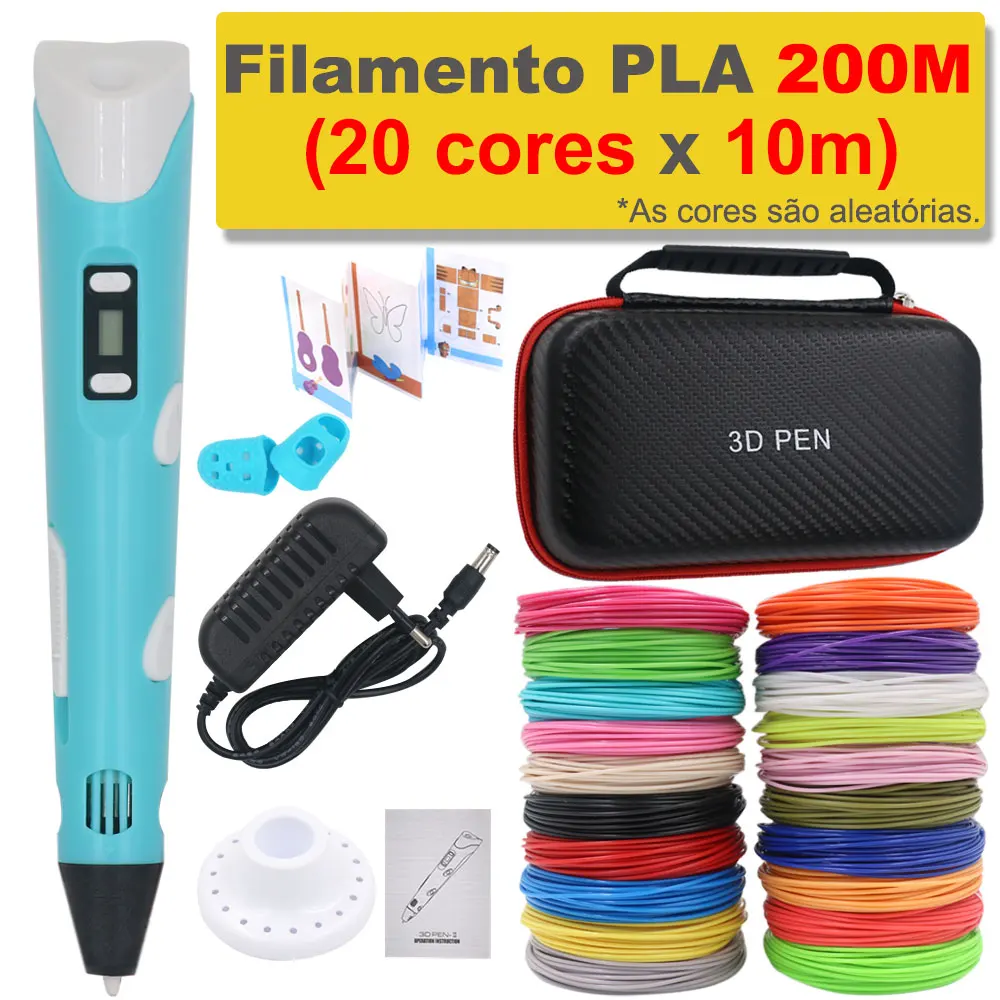 Caneta 3D para crianças, caneta de impressão 3D com display LCD, caneta de pintura DIY 3D com filamento PLA de 30 cores, com caixa de armazenamento e adaptador de energia, presente de aniversário de Natal para crianças
