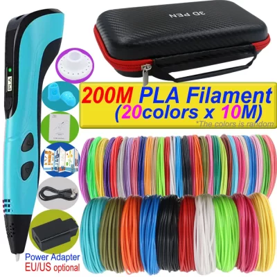 2025 nova caneta de impressão 3d diy pintura tridimensional crianças brinquedos com tela lcd adaptador de energia 200m pla filamento brinquedos presente
