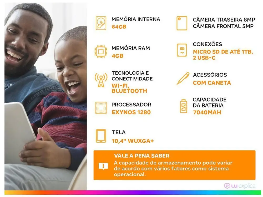 Tablet Samsung Galaxy Tab S6 Lite com Caneta 10,4" 64GB 4GB RAM Android 14 Exynos 1280 Wi-Fi - Image 2