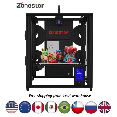 ZONESTAR 2023 Novo Multi Cor 4 Extrusoras Silenciosas Auto Nivelamento Grande Tamanho Impressora 3D 4.3 "TFT-LCD Recuperação De Perda De Energia 4-IN-1-OUT