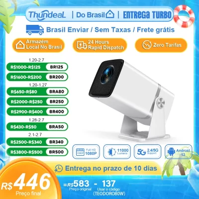 ThundeaL 4K Projetor Full HD FHD TD80W Android WiFi 3D Home Theater TD80 Projetor de feixe portátil Reunião de vídeo Filme PK HY320 HY320W HY300 HY300W Projetor