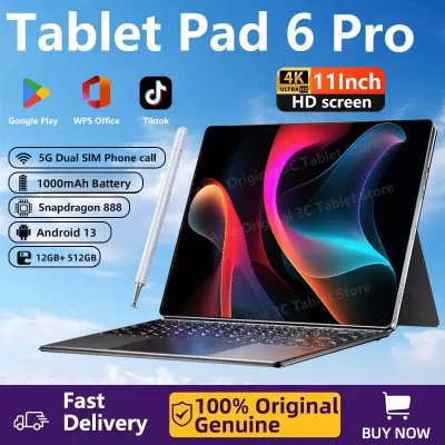 Original PC Pad 6 Pro Android 13 Tablet, Snapdragon 888, Bluetooth, WiFi Tab, 10 ", HD4K, 12GB + 512GB, 10000mAh, 2024, 2024