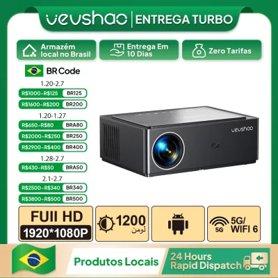 Projetor VEVSHAO A25 4K Full HD 1080P 1100ANSI Android 9.0 Wifi 6 Projetor de home theater inteligente para vídeo de reuniões de escritório