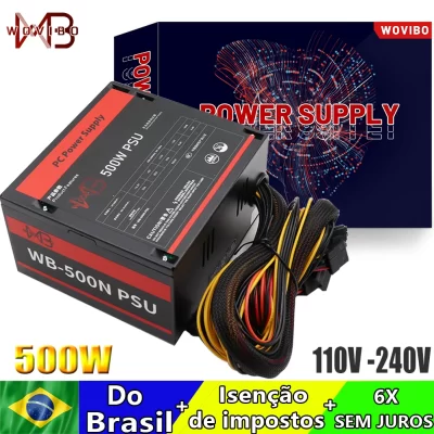 Fonte de alimentação para computador Wovibo 500W avaliada 110V 220V ATX Fonte De Alimentacion 120 mm