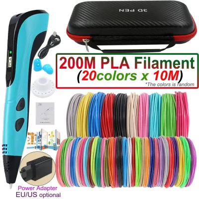 Caneta 3D de alta qualidade com tela LED para crianças, 200m PLA, adaptador de energia, caixa de armazenamento, Natal, aniversário, presente DIY para crianças