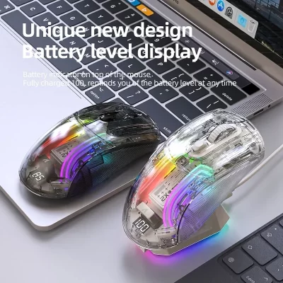 Mouse Bluetooth de carregamento magnético Attack Shark X2 Pro, tri-modo, luzes RGB, transparente, indicador de bateria, telefone de computador