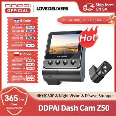 Ddpai traço cam z50 frente e traseira 4k cam câmera do carro com 4k embutido wifi gps adas câmera de painel duplo carro dvr suporte câmera traseira