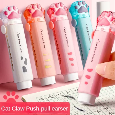 Cat Paw Borracha Borrachas, Push-Pull Design, Estudante Ferramenta de Correção, Crianças Material de Escritório Escolar, Papelaria Criativa Presente, Kawaii, 1Pc