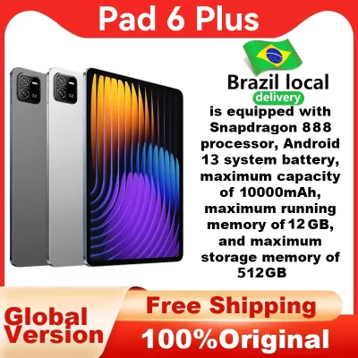Tablet PC Bluetooth original, WiFi Tab HD, 4K Pad, 6 Plus, 10000mAh, Android 13, 12GB + 512GB, 11 ", Snapdragon 888, Novo, 2020