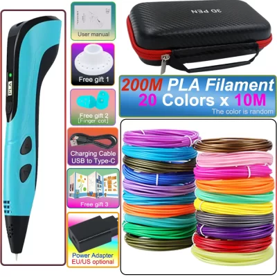 Conjunto de canetas para impressão 3D infantil com display LCD, filamento PLA, adaptador de energia, criativo, natal, presente de aniversário, meninos e meninas