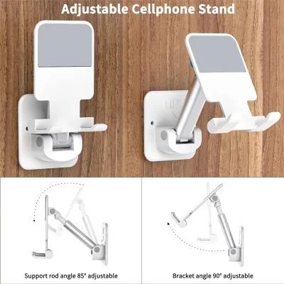 Extensível Wall Mount Cell Phone Tablet Holder, suporte ajustável celular para espelho do chuveiro do banheiro, quarto cozinha esteira