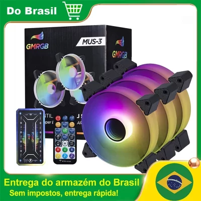 Kit 3 GMRGB 6pin argb Ventilador de resfriamento com efeito aurora colorido Ventilador de 12 cm 5V DC Ventiladores para gabinetes de computador Música Espaço ilimitado Aura Sync