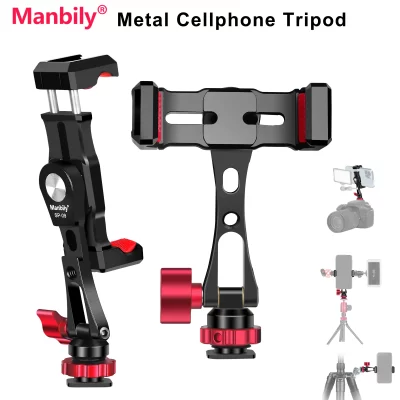 Braçadeira de suporte de telefone de metal Manbily com sapata 360 ° Suporte de montagem de adaptador de tripé giratório para telefone de monitor de luz de câmera DSLR