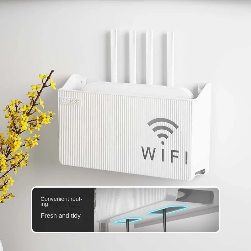 Montado na parede sem fio wifi roteador prateleira abs caixa de armazenamento plástico roteador rack cabo suporte alimentação organizador caixa para sala estar - Image 2