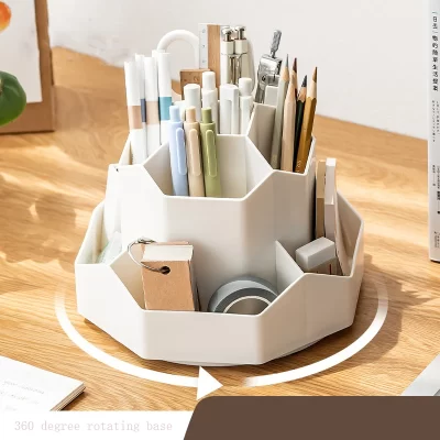 Plástico Rotating Pen Holder, Mesa Papelaria Organizador Stand, Pote de lápis de grande capacidade, Maquiagem Brush Storage Tube, 360 graus