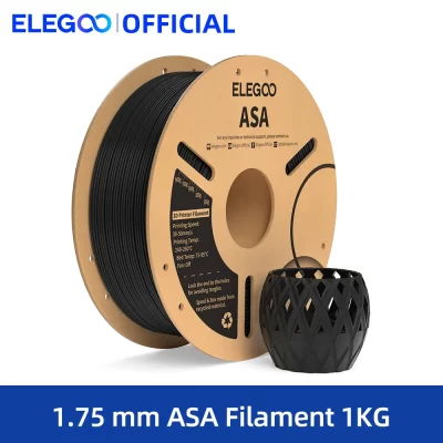 Filamento ELEGOO ASA 1.75mm 1KG, filamento de impressora 3D resistente a UV e às intempéries perfeito para peças funcionais externas 1KG preto branco