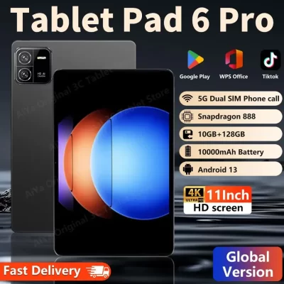 Tablet Pad 6 Pro Android 13 WiFi Online 5G, 4K, 12GB, 512GB, 10000mAh, Snapdragon 888, HD, 10.1, Tela Grande, PC