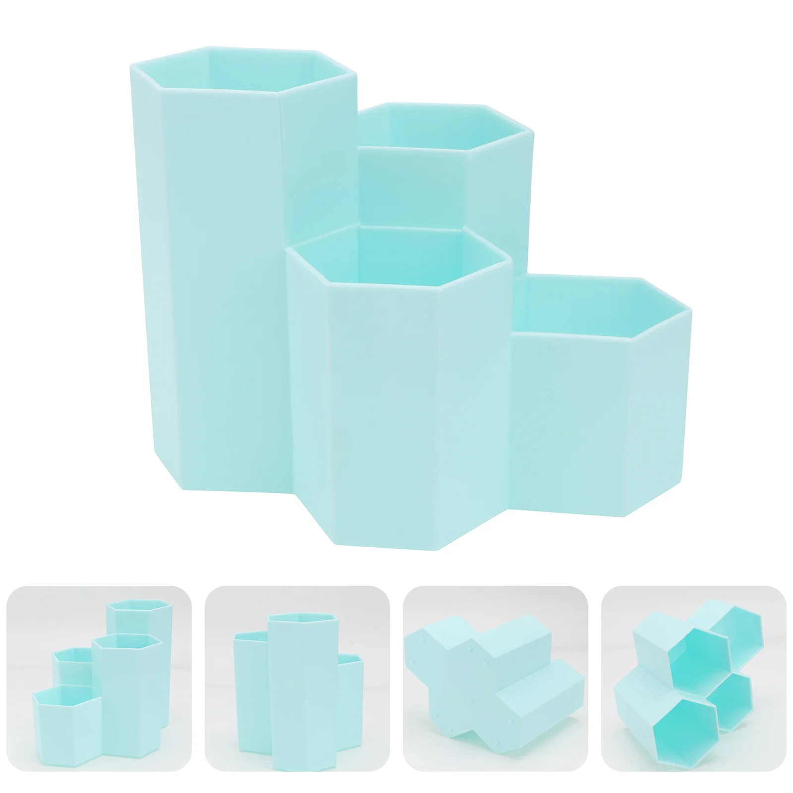 Hexagonal Pen Holder com PenhOLder Grid, Recipiente de Ferramentas de Maquiagem, Material de Escritório, Lápis Rosa, Armazenamento para Estudante - Image 4