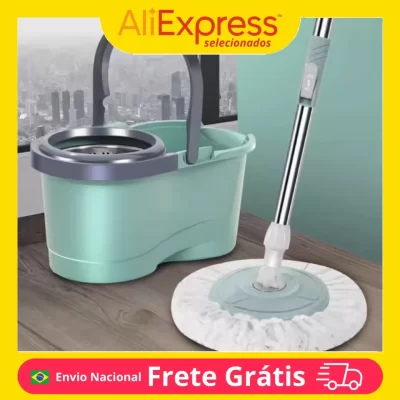 Balde Mop Esfregão Giratório 360 de Limpeza 12 Litros: Eficiência e Praticidade com Cesto Inox e Cabo de 1,10 Metros