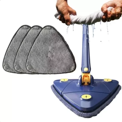 Esfregão de limpeza para meninas, esfregão telescópico triangular, uso doméstico e de piso, uso seco, 360 °