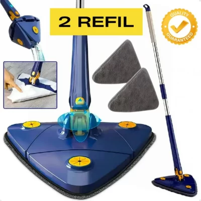 Mop Giratório Limpeza Triangular Esfregão Rodo Banheiro Chão Janela Teto Ajustável 360°com 2 Refil