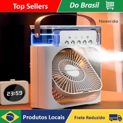Refrigerador De Ar Ventilador Umidificador Portátil Com Led Reservatório De Água Led Tipo C USB - Neverdie Store