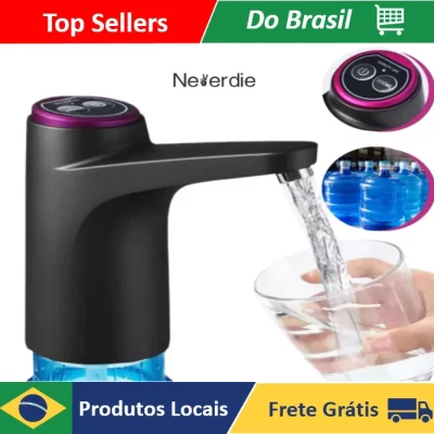 Bomba Elétrica Garrafão Galão Água 20 Litros Dispensador Recarregável USB Premium (2 botão) - Neverdie Store