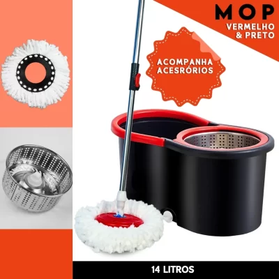Mop Giratório Com Cesto Em Inox C/2 Refil e Dispense Para Sabão - Nybc