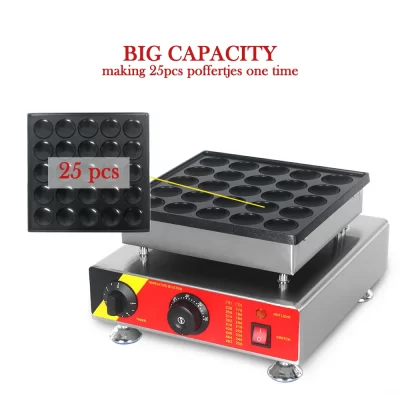 ITOP Mini Poffertjes Maker Mini Pancake Waffle Muffin Máquina 25 Buracos Comercial 800W Antiaderente, Aquecimento Rápido, Heavy Duty
