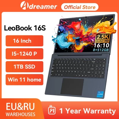 Adreamer 16 Polegada Notebook 2560x1600 IPS Display Intel i5-1240P 16GB DDR4 1TB SSD Laptop 55Wh Windows 11 Computador Portátil PC