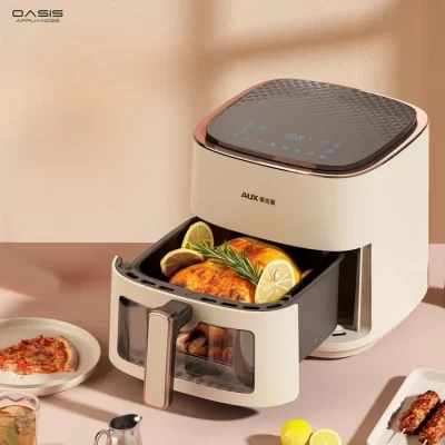 Fritadeira de ar 2024 - Nova máquina fritadeira elétrica doméstica multifuncional automática, de grande capacidade, sem óleo.