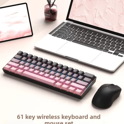 Conjunto de mouse e teclado mecânico com fio de 61 teclas, computador de mesa, jogo de escritório, teclado e mouse, teclado mecânico