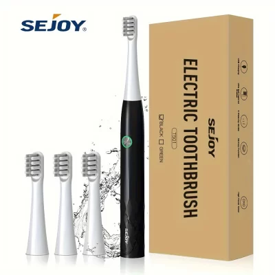 Sejoy-Sonic Escova de Dentes Elétrica, Aparelhos de Cuidados Pessoais, 1 Hora de Carregamento Rápido, Lembrete Tempo Inteligente, 3 Modos, 4 Cabeças de Escova
