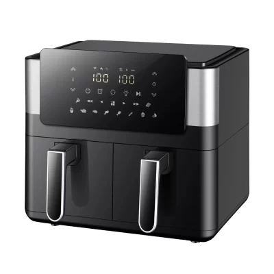 Fritadeira de ar de aço inoxidável, 8l, 2000w, cesta dupla, display digital com 8 predefinições de cozinha, fogão sem óleo, cesta segura para máquina de lavar louça