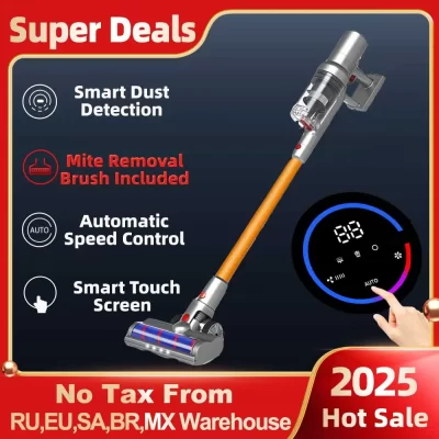 (Código promocional: NEW888)Aspirador de Pó Portátil Sem Fio ABIR VC205, 27000PA, Sensor de Poeira Inteligente, Tela de Toque LED, Controlo Automático de Velocidade, Eliminador Portátil de Ácaros