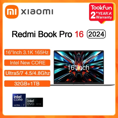 XIAOMI Laptop 2024 RedmiBook Pro 16 Polegada 3.1K 165Hz Intel Core Ultra5/7 125H 155H RAM 32GB SSD 1TB Notebook Computador PC