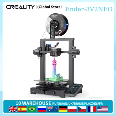 Crealidade ender-3v2 neo impressora 3d, atualizado, crtouch, nivelamento automático, metal completo, extrusora, design integrado estável